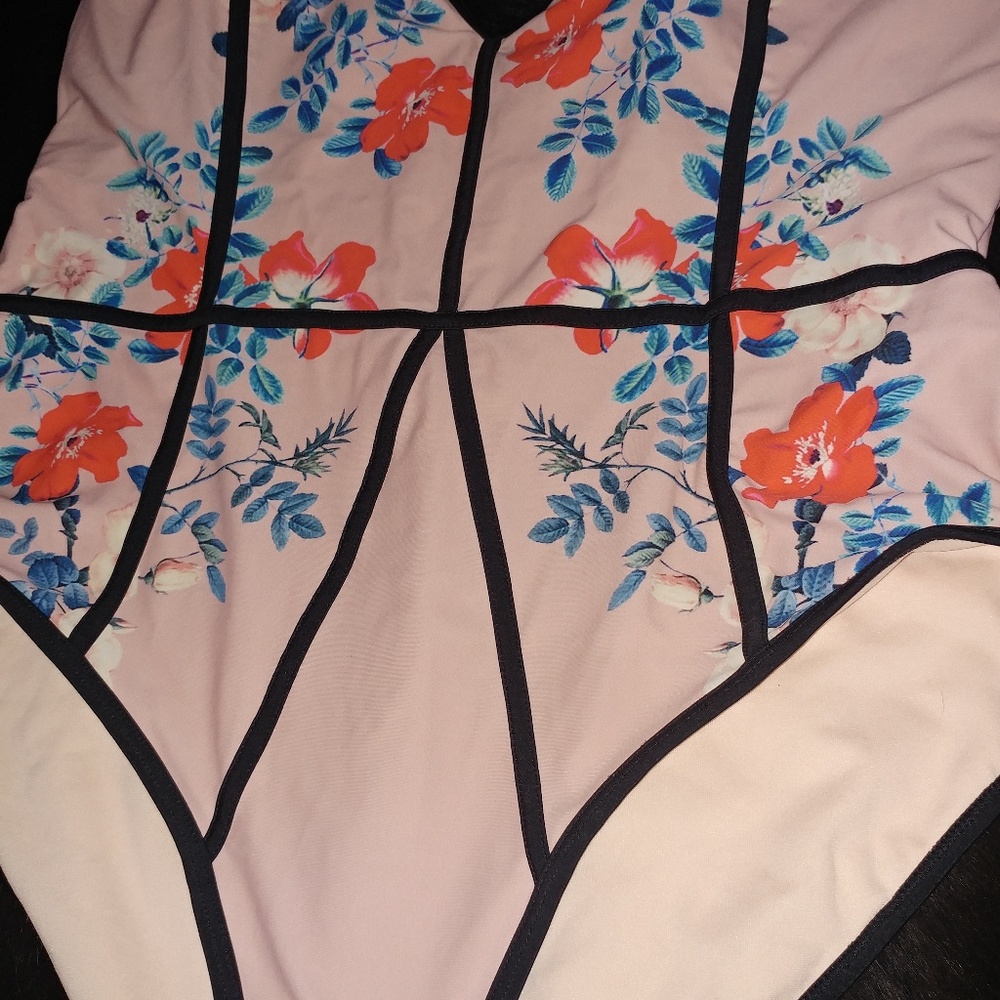 LA HEARTS | One Piece Swimsuit Blush Pink V Neck Pinup Floral Corset XL - Picture 5 of 8